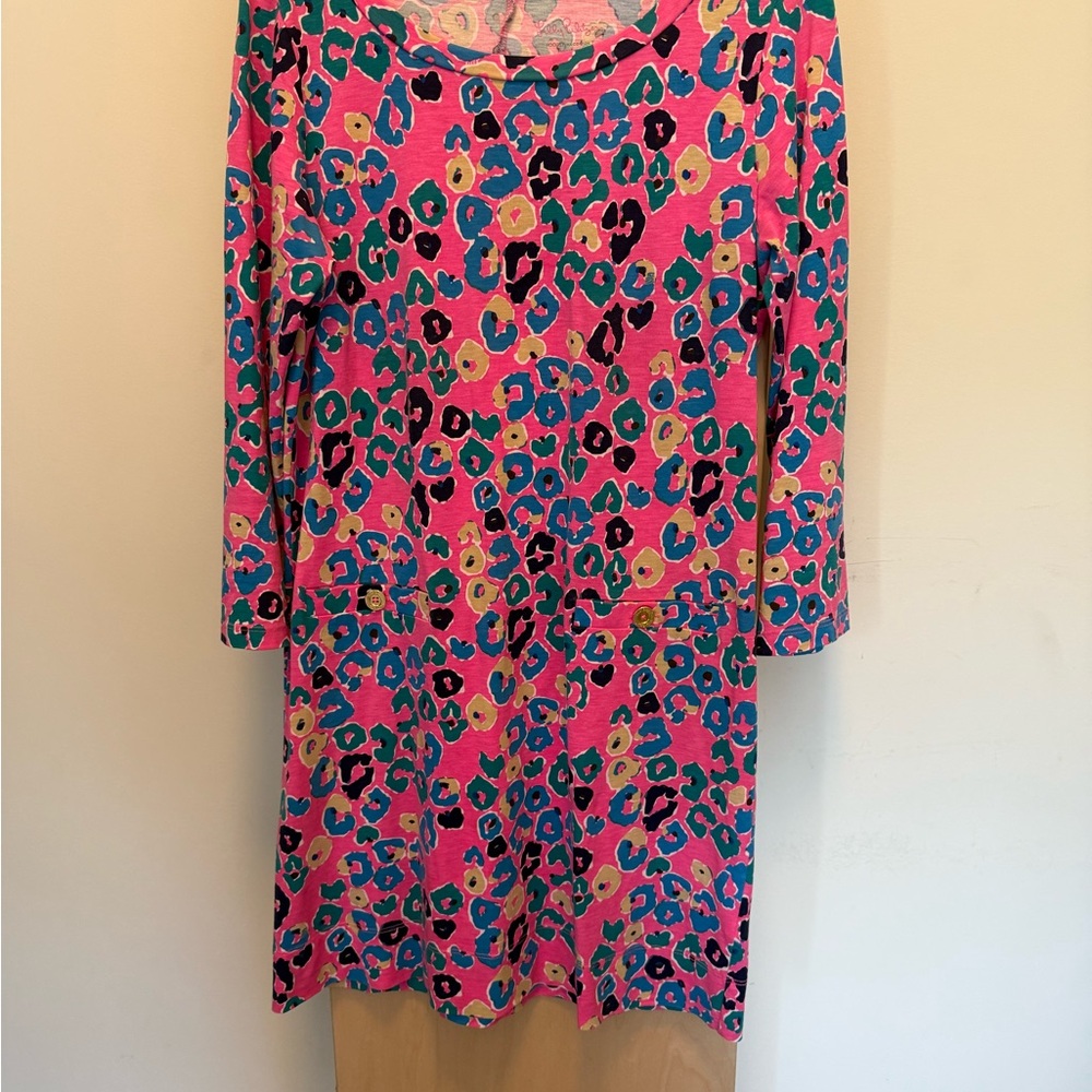 Lilly Pulitzer Pink and Blue Leopard Print Dress. Gently worn